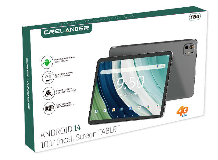 CRELANDER T60Tablet Android 14, 8GB+12GB Expandable RAM, 256GB Storage, 1920X1200 High Resolution