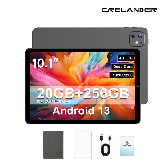 CRELANDER T60Tablet Android 14, 8GB+12GB Expandable RAM, 256GB Storage, 1920X1200 High Resolution