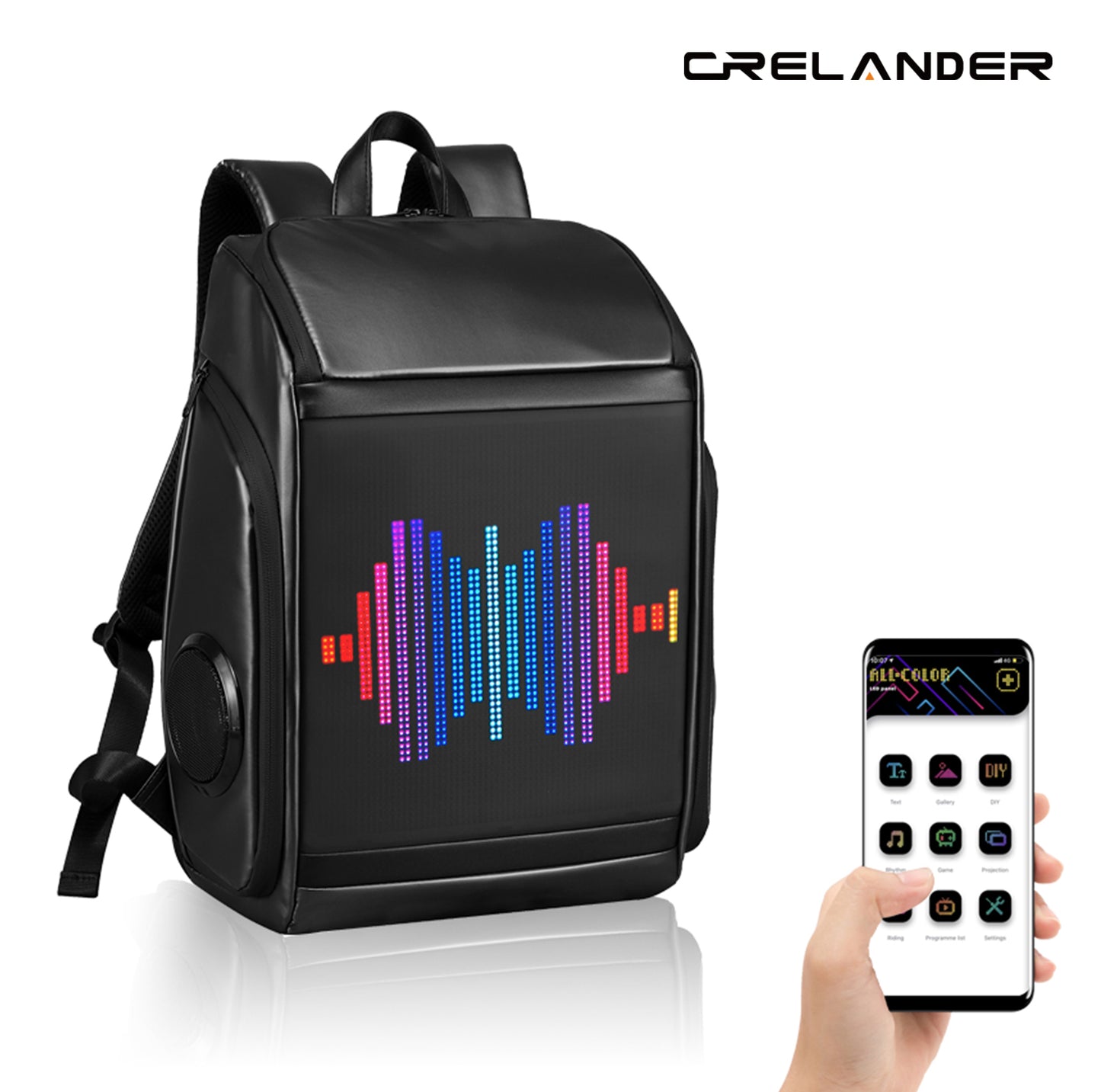 CRELANDER New Arrival LED Display Backpack With Speaker Bluetooth
