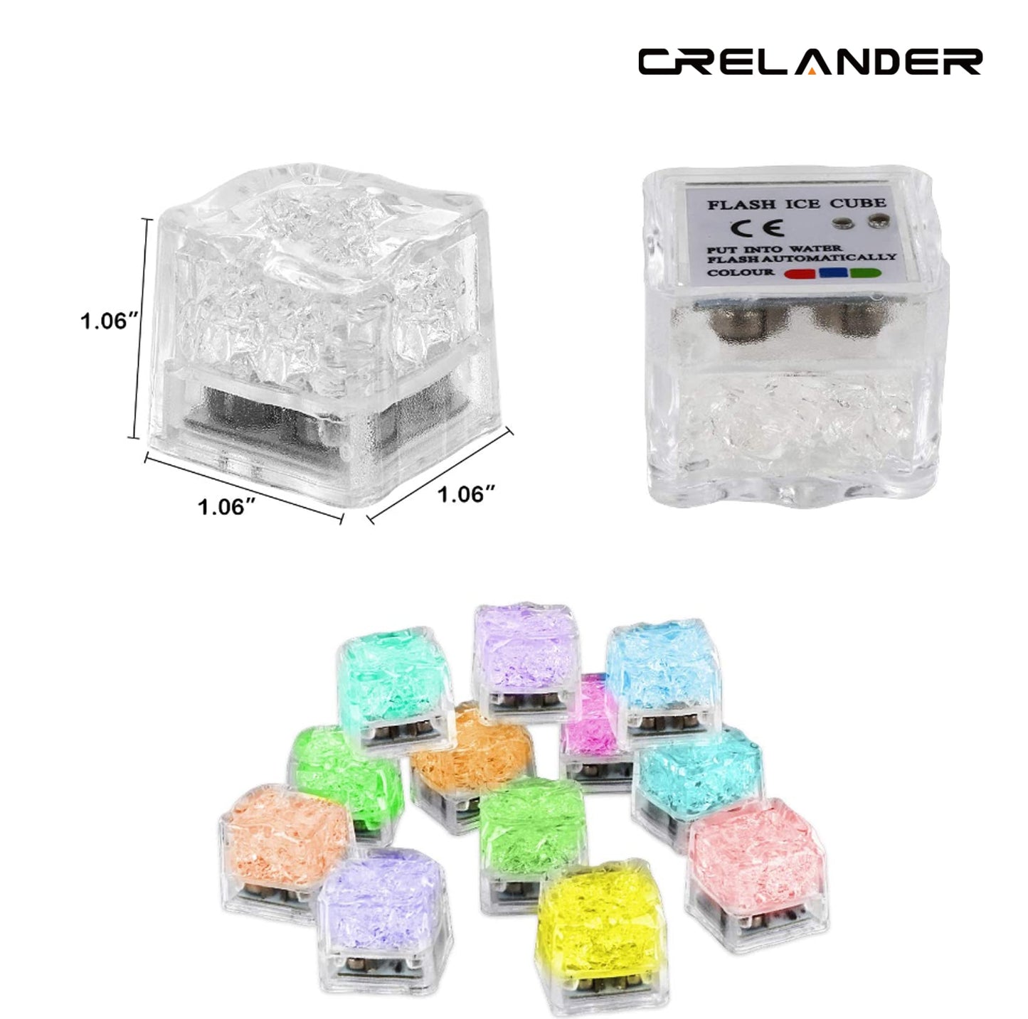 Crelander Paquete de 12 cubitos de hielo LED multicolor para bebidas