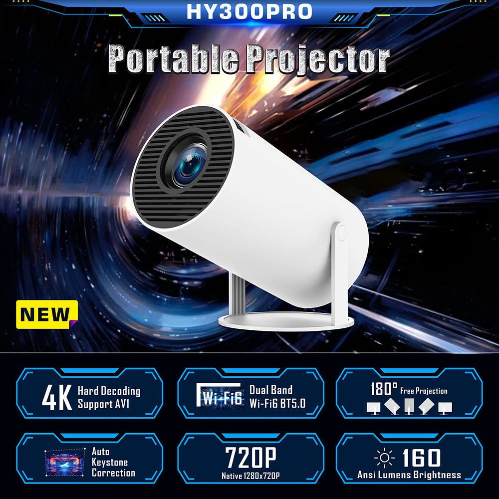 CRELANDER  HY300 Pro Projector 160 ANSI Lumen Android 11 Dual Wifi6 Bluetooth 5.0 720P 4K Portable Smart Projector