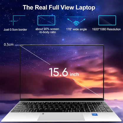 Nuevo portátil delgado de 15,6 pulgadas Intel J4125 CPU ordenador portátil con huella dactilar y teclado retroiluminado