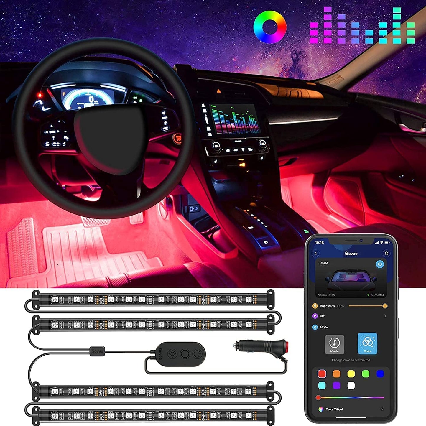 Crelander tiras LED luces interiores para coche