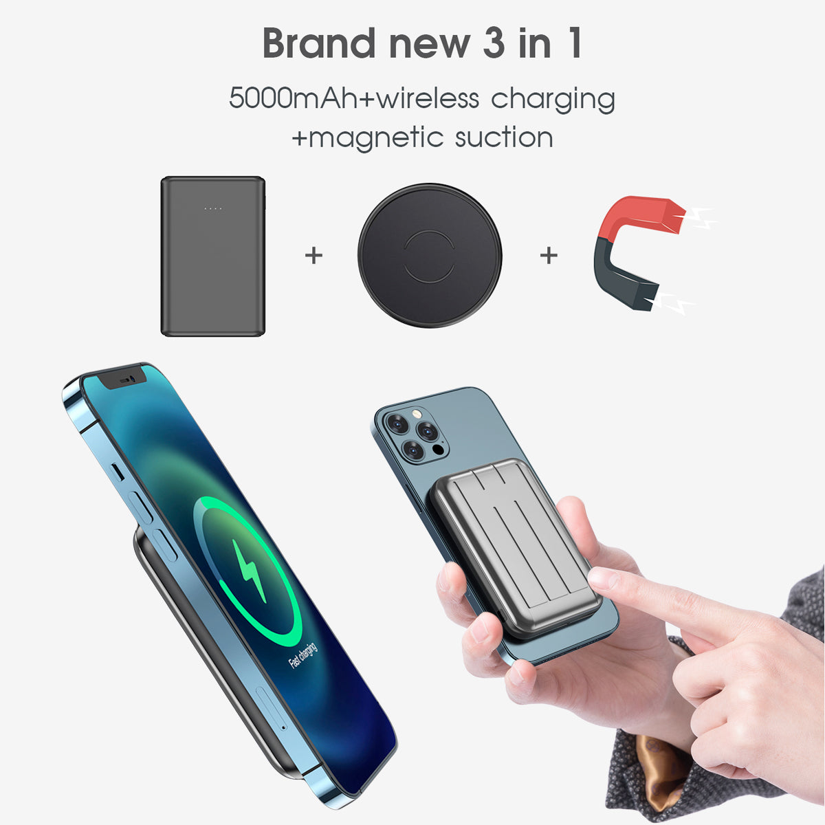 CRELANDER Mag-Safe Wireless Magnetic 15W Fast Portable Charger 5000MAH Power Bank