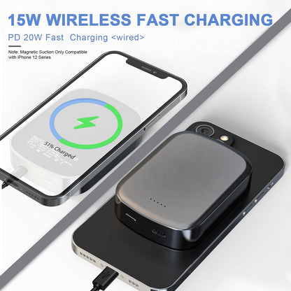 Magnetic Wireless Power Bank,10000mAh 15W Fast USB C Portable Charger For Smart Phone