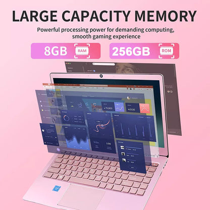 CRELANDER Utra Slim Pink Laptop 14 Inch FHD